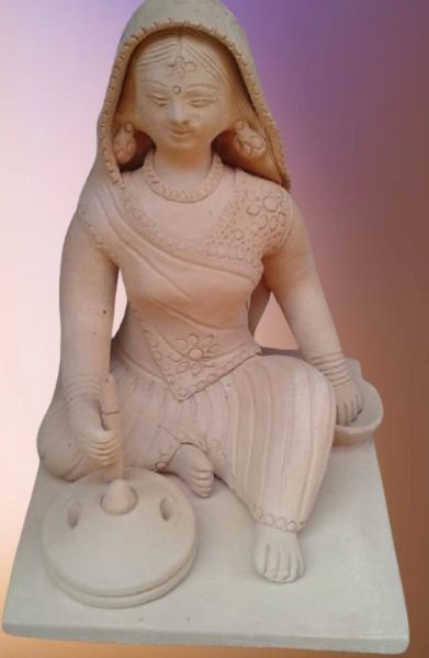 Terracotta Woman Grinding Grain Figurine