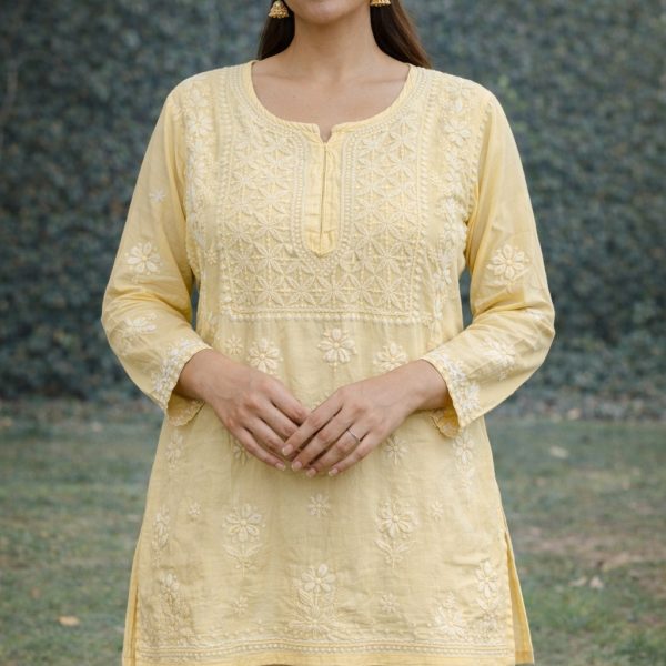 Yellow Chikankari Masline Top