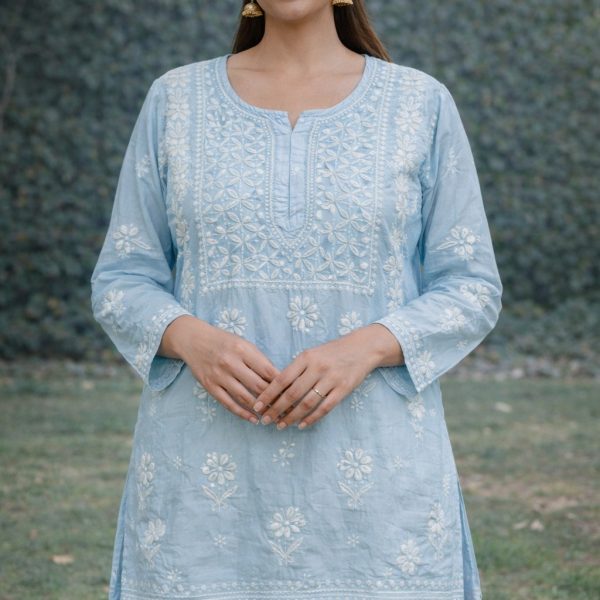 Light Blue Chikankari Masline Top