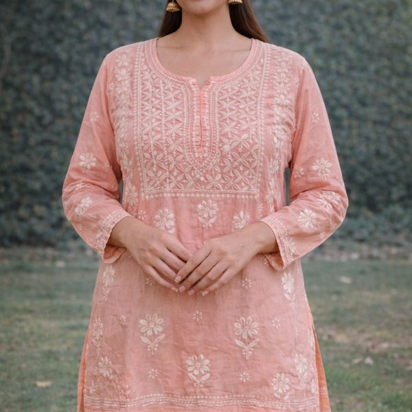 Peach Pink Chikankari Masline Top