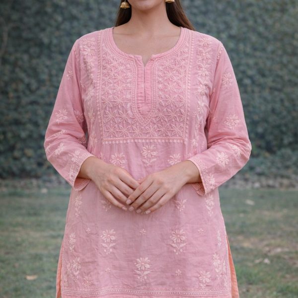 Pink Chikankari Masline Top